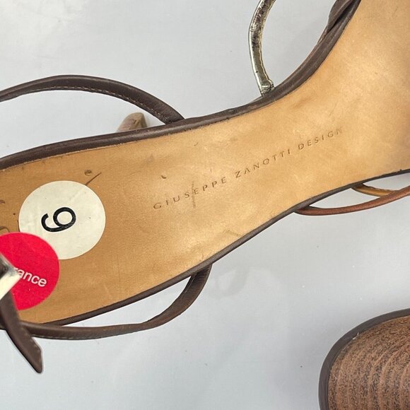 Giuseppe Zanotti Womens Strappy Metallic Leather Heels Size 9B Made In Italy - Picture 12 of 13